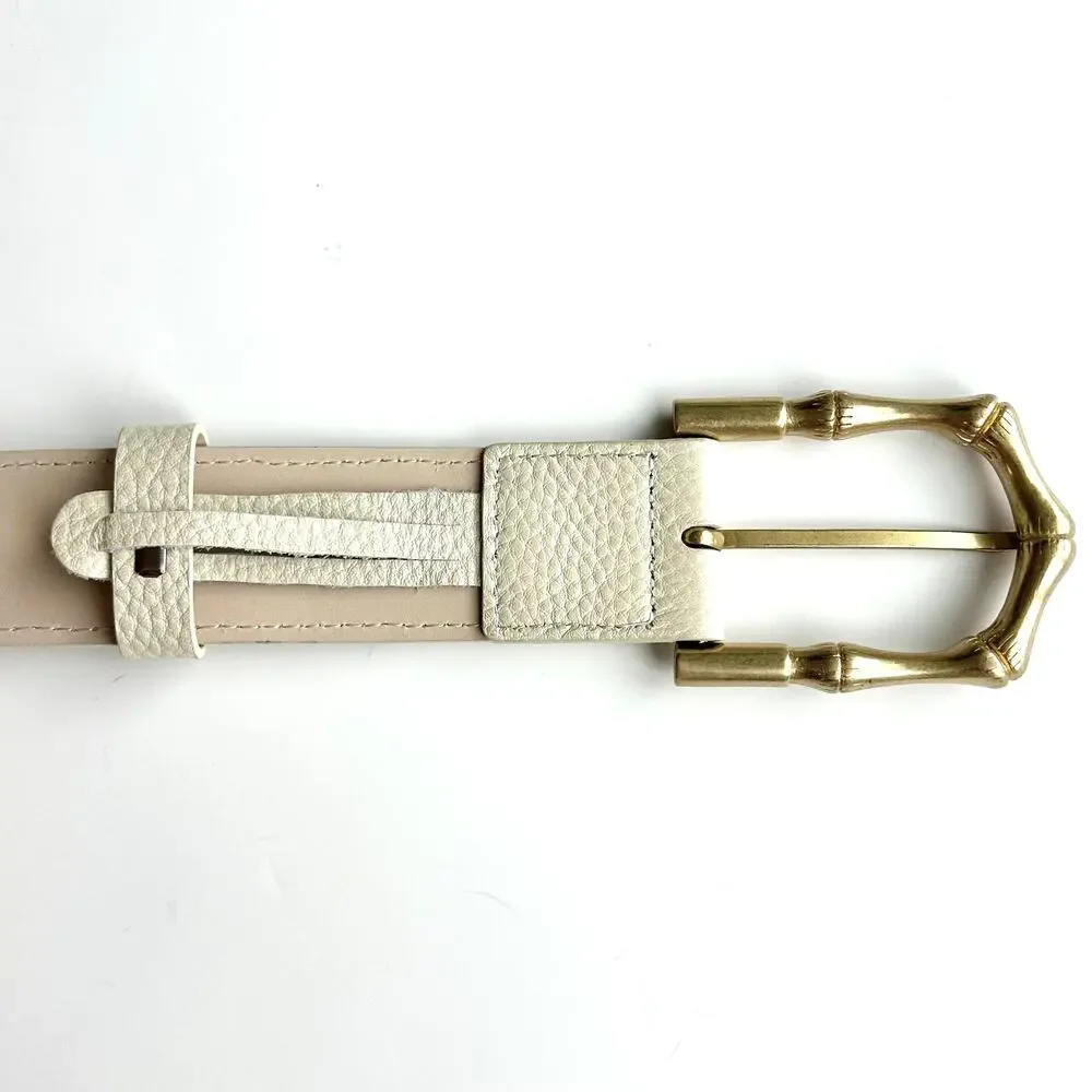 J.McLaughlin Jayla Grasscloth White Leather Raffia Belt Gold Bamboo Buckle M - Picture 15 of 15
